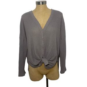 If You Be My Star I’ll Be Your Sky Cardigan Button Front V-Neck Style Grey Front